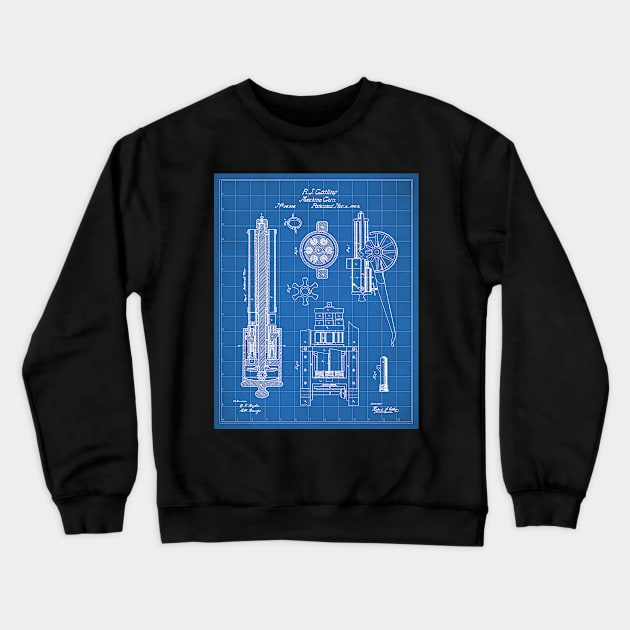 Gatling Machine Gun Patent - Gun Lover Gun Shop Art - Blueprint Crewneck Sweatshirt by patentpress